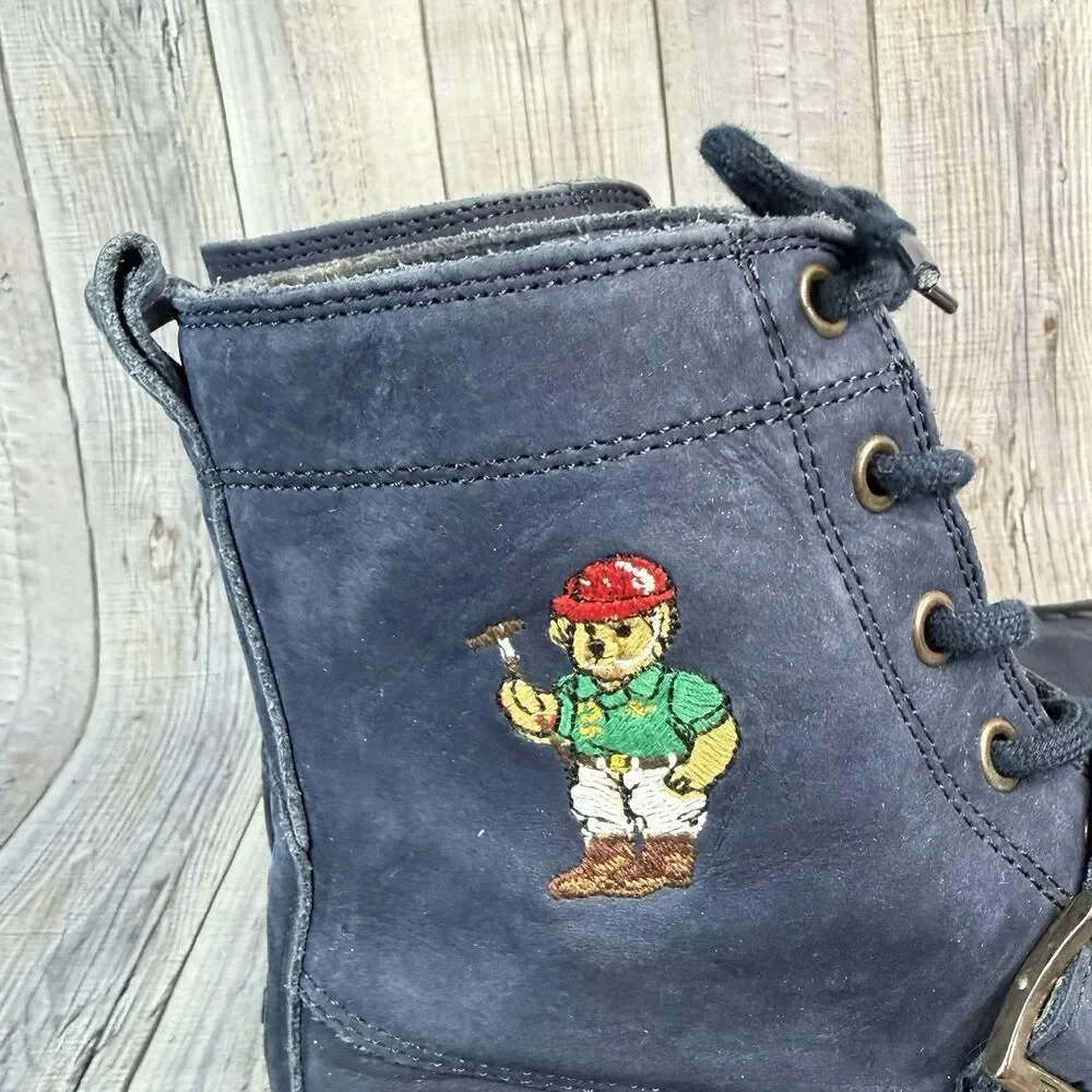 Polo Ralph Lauren Ranger HI II Mallet Bear Boots Blue Leather Kids Unisex SZ 3Y